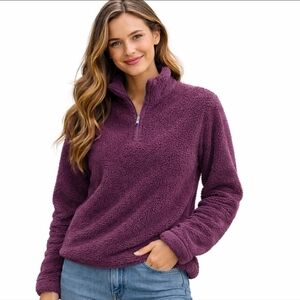 Eddie Bauer XS Plum Sherpa Quarter Zip Fleece Pullover Cozy Outdoor EUC